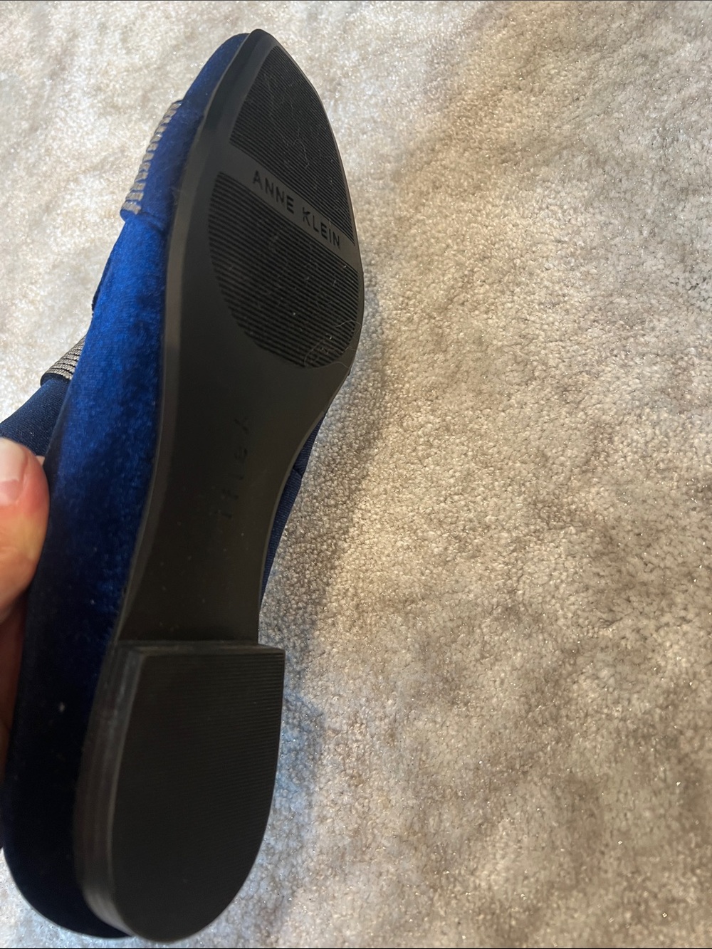 Anne Klein I flex Navy Velvet Loafers with Rhinestone Band - Picture 5 of 6